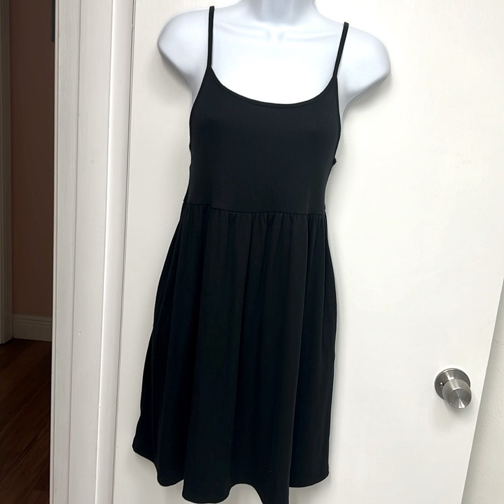 Wild Fable, Black Ribbed, Spaghetti strapped Sundress, rounded bottom Sz M
